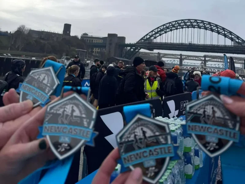 A row of medals from the Macmillan Newcastle 10k.